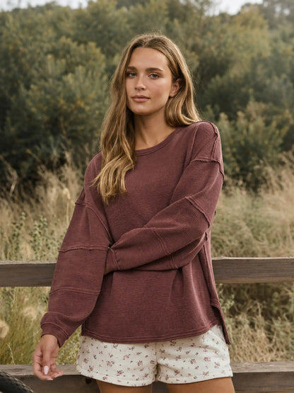 Maroon Exposed Seam Knit