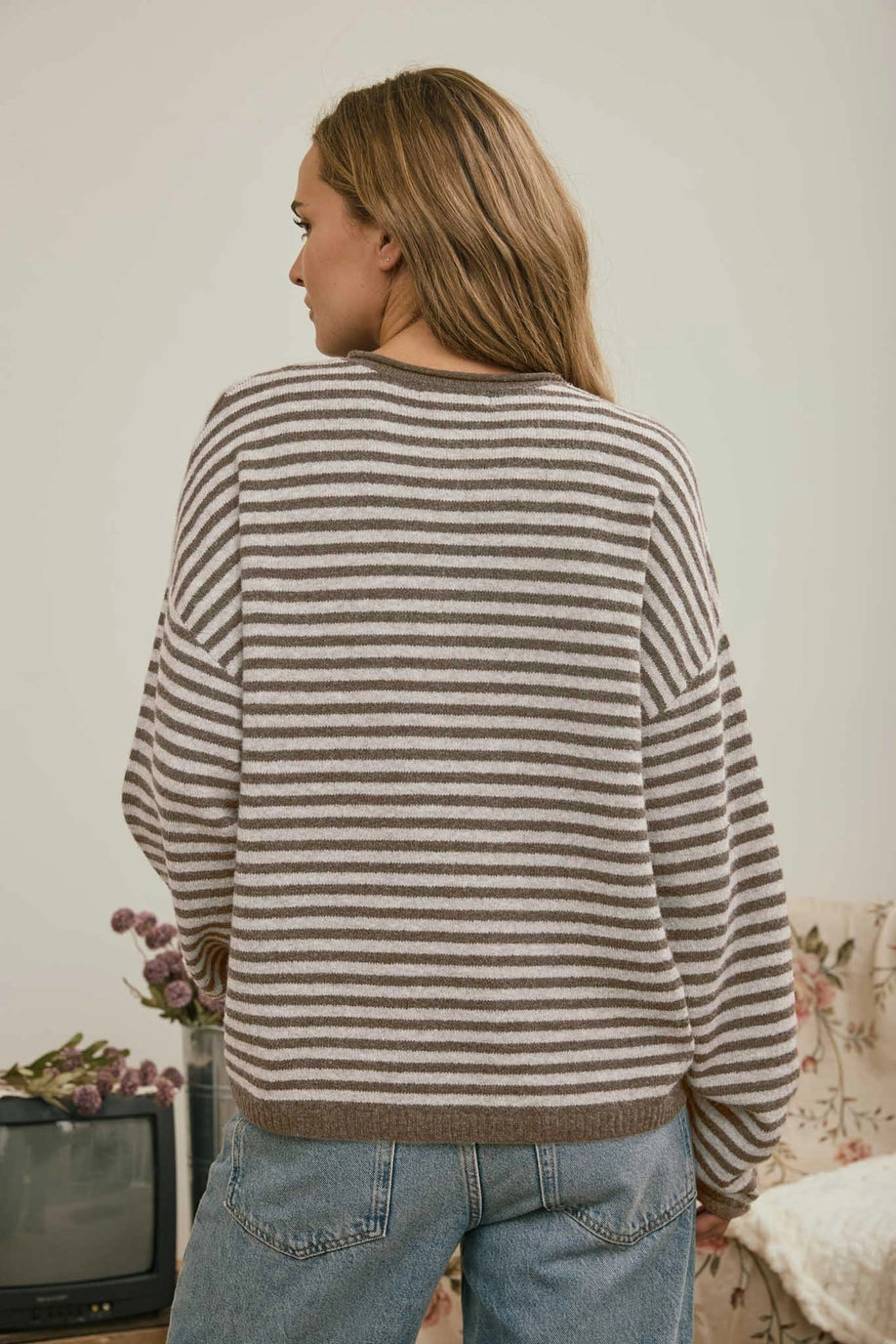 Mocha Striped Henley Sweater