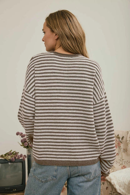 Mocha Striped Henley Sweater
