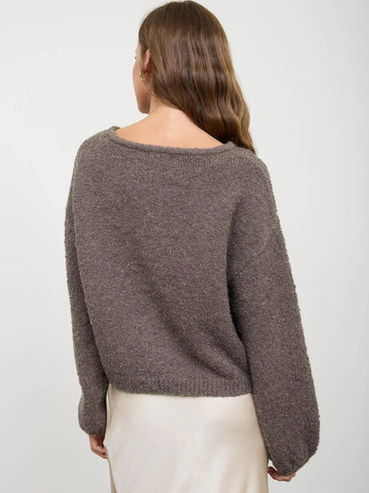 Mocha Fuzzy Knit Pullover Sweater