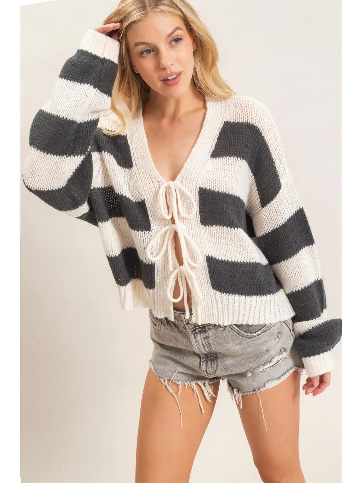 Striped Tie Front Cardigan