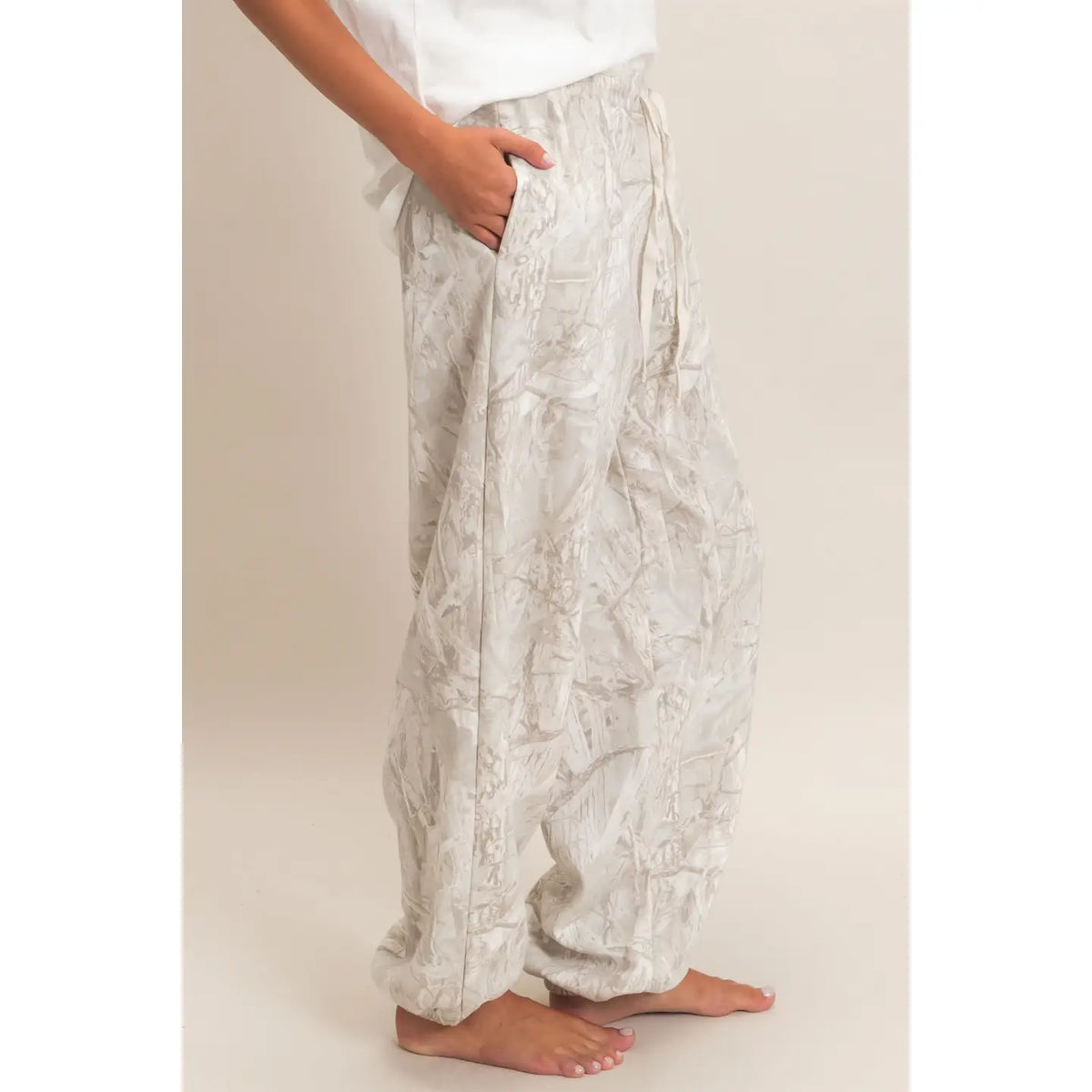 Gray Tree Camouflage Print Jogger Pants