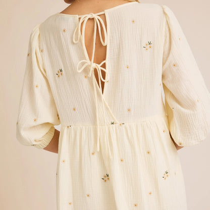 3/4 Sleeve Floral Emroidered Dress