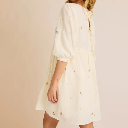 3/4 Sleeve Floral Emroidered Dress