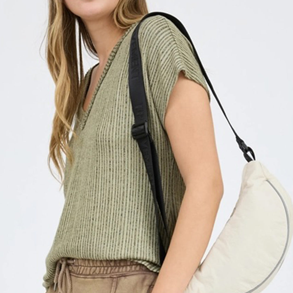 Extended Shoulder Rib Knit Blouse