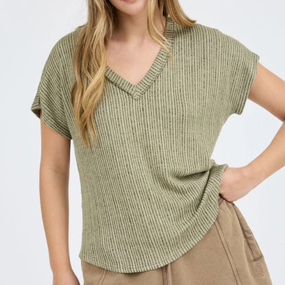 Extended Shoulder Rib Knit Blouse