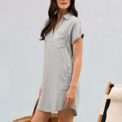 Stripe Chambray Collard Mini Dress