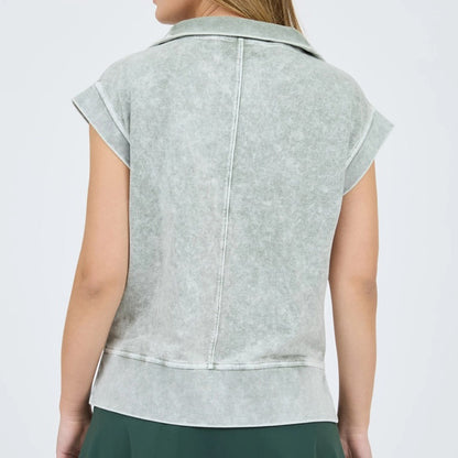Washed Half Zip Sleeveless Knit Top