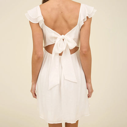 Ruffle Sleeve Back Tie Solid Mini Dress