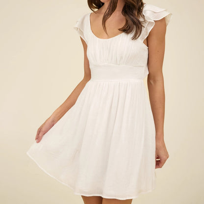Ruffle Sleeve Back Tie Solid Mini Dress