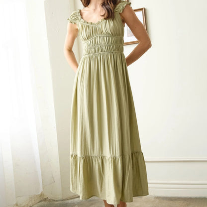 Shirred Waist Short Sleeve Midi Dress