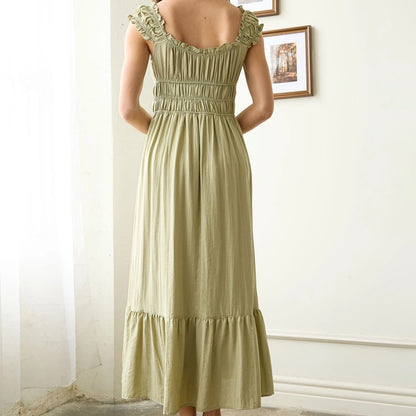 Shirred Waist Short Sleeve Midi Dress