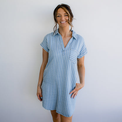Stripe Chambray Collard Mini Dress
