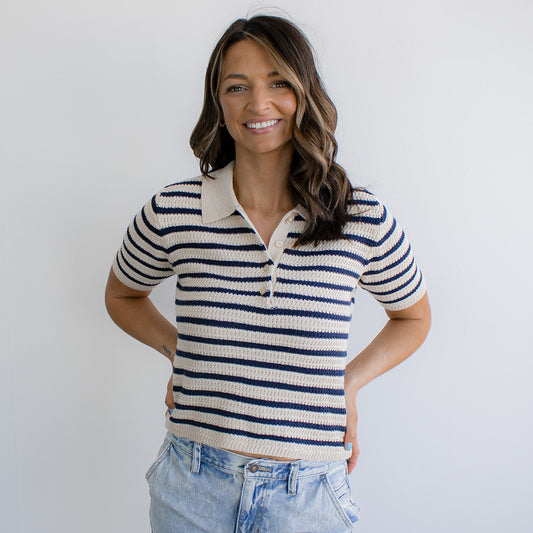 Striped Polo Sweater Top
