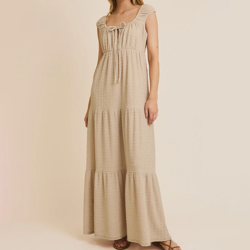 Front Tie Cap Sleeve Tiered Dress