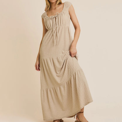 Front Tie Cap Sleeve Tiered Dress