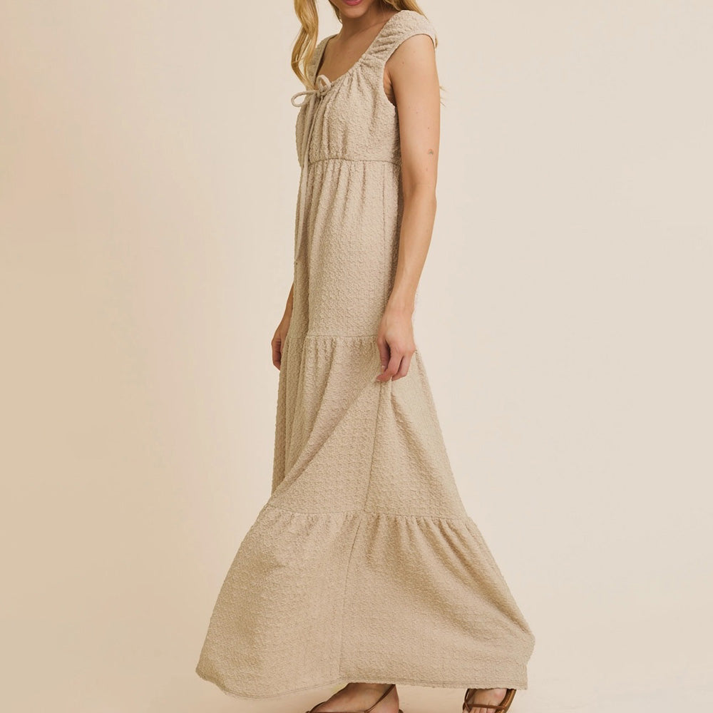 Front Tie Cap Sleeve Tiered Dress