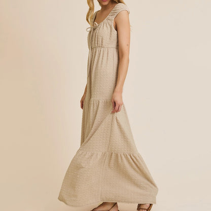 Front Tie Cap Sleeve Tiered Dress