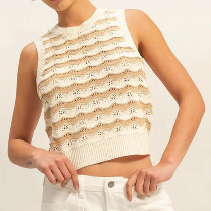 Wavy Pattern Knit Sleeveless Top