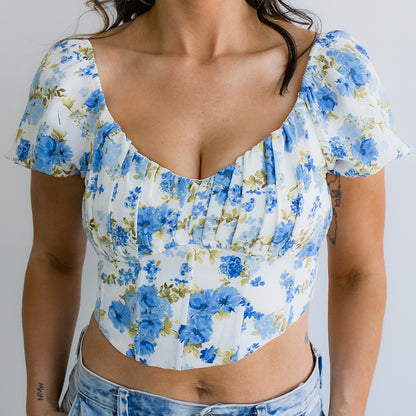 Floral Corset Waist Crop Top