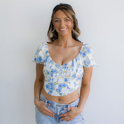 Floral Corset Waist Crop Top
