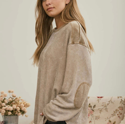 Textured Long Sleeve Washed Knit Top