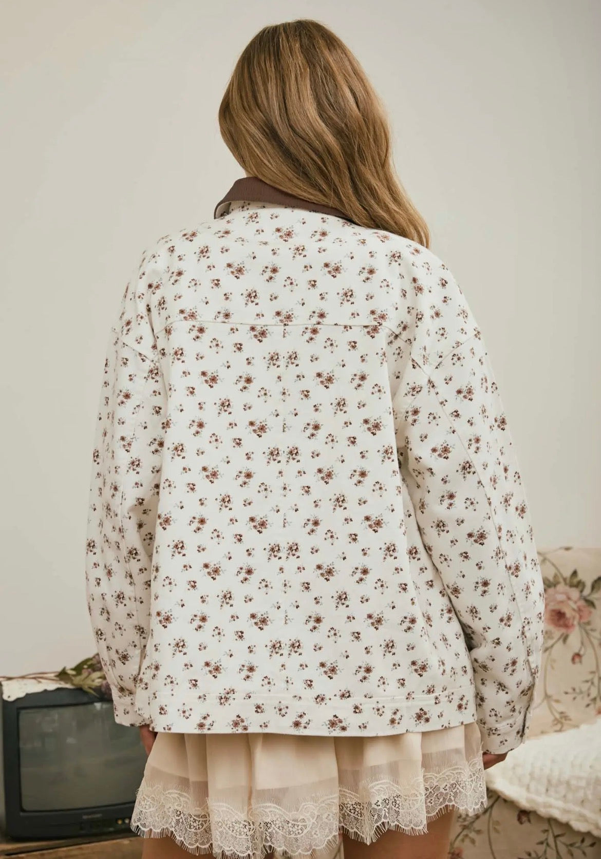 Floral Corduroy Collar Jacket