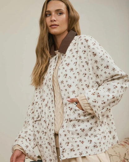 Floral Corduroy Collar Jacket