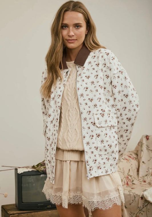 Floral Corduroy Collar Jacket