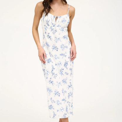 Floral Spaghetti Strap Drawstring Front Midi Dress