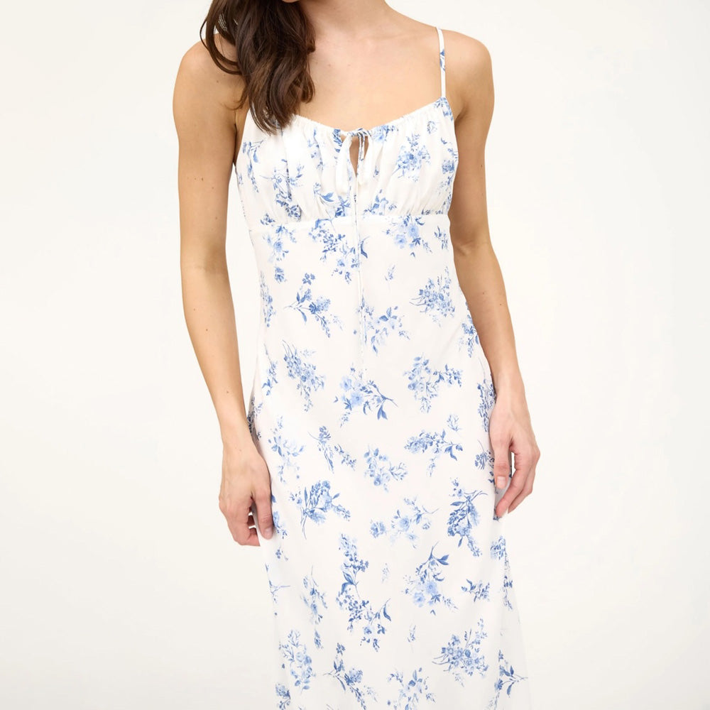 Floral Spaghetti Strap Drawstring Front Midi Dress