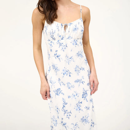 Floral Spaghetti Strap Drawstring Front Midi Dress
