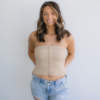 Strapless Button Down Sweater Knit Top