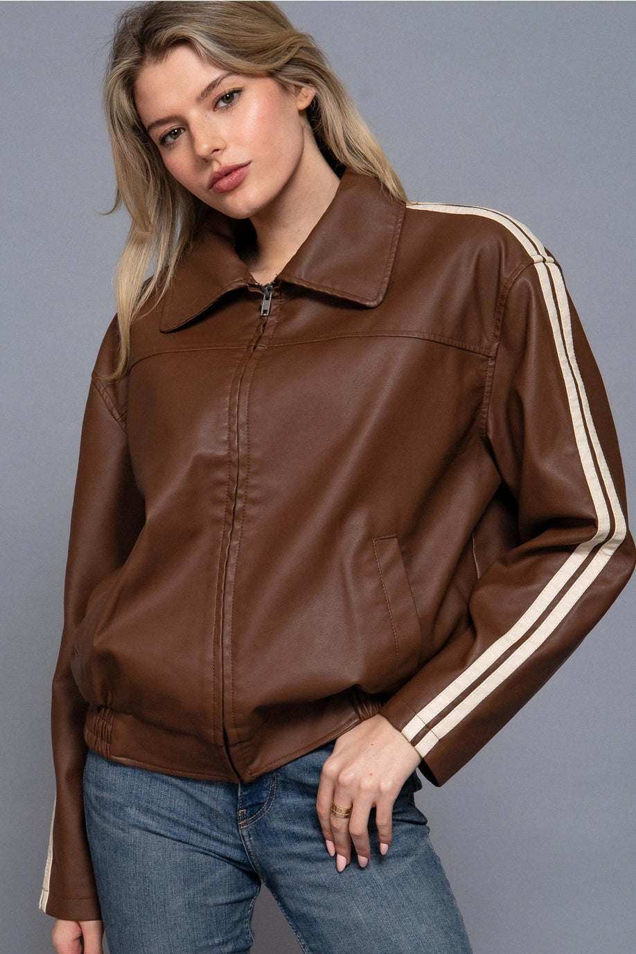 Faux Leather Bomber