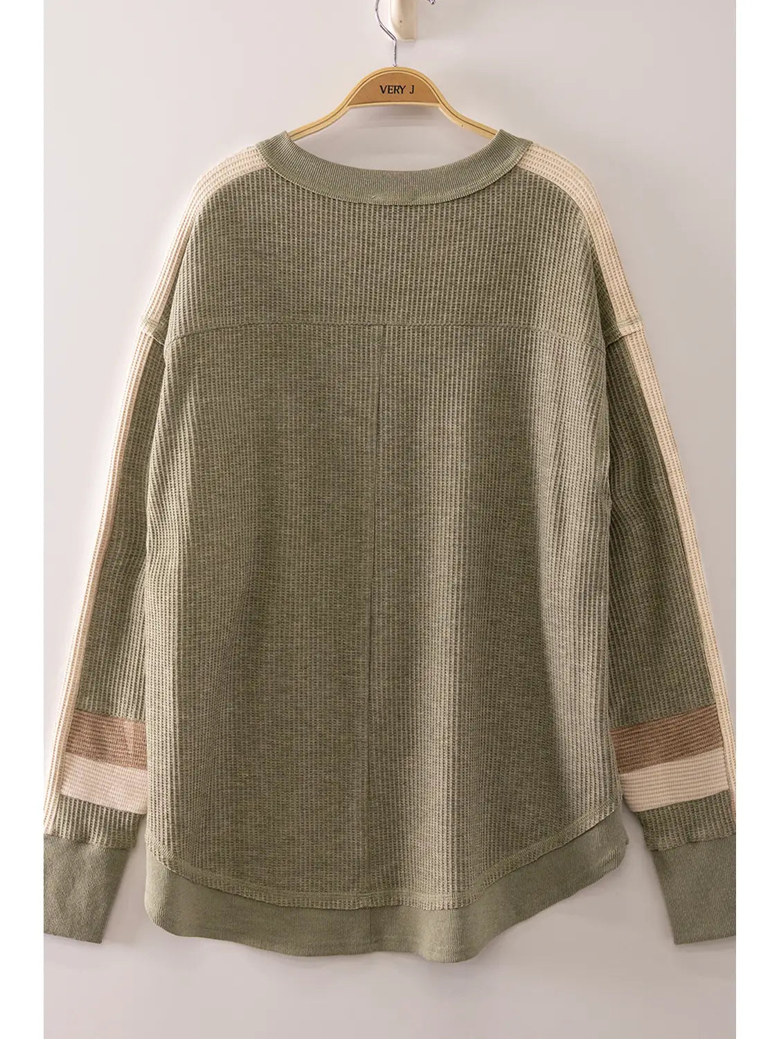 Olive Waffle Knit V Neck