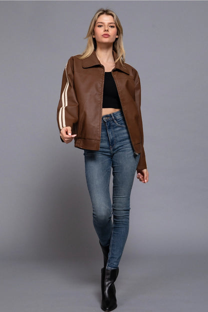 Faux Leather Bomber