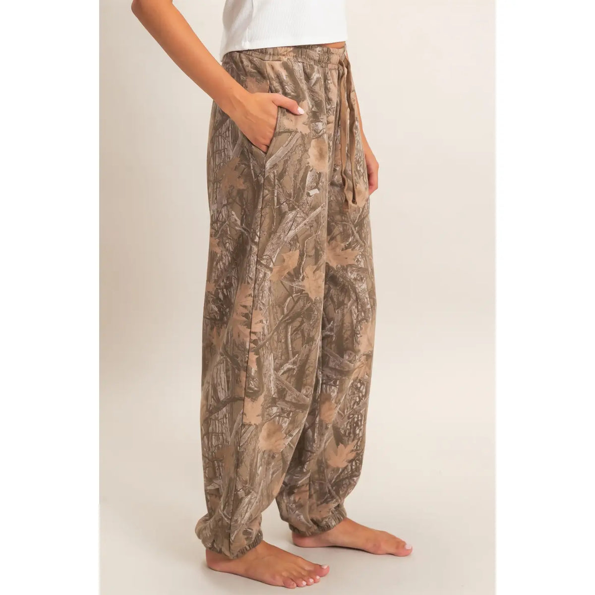 Brown Tree Camouflage Print Jogger Pants