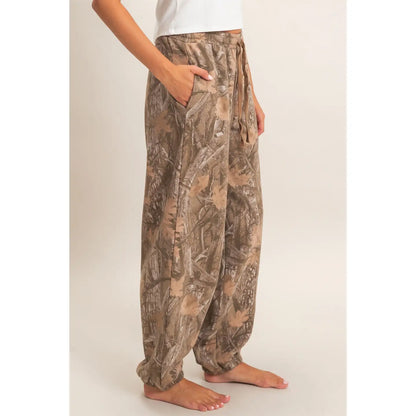 Brown Tree Camouflage Print Jogger Pants