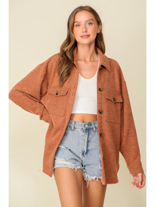 Rust Brushed Waffle Shacket