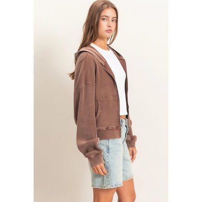 Acid Wash Waffle Zip Up