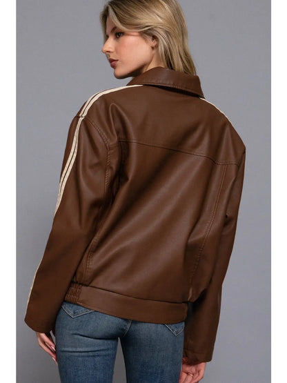 Faux Leather Bomber