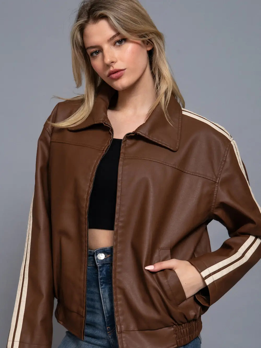 Faux Leather Bomber