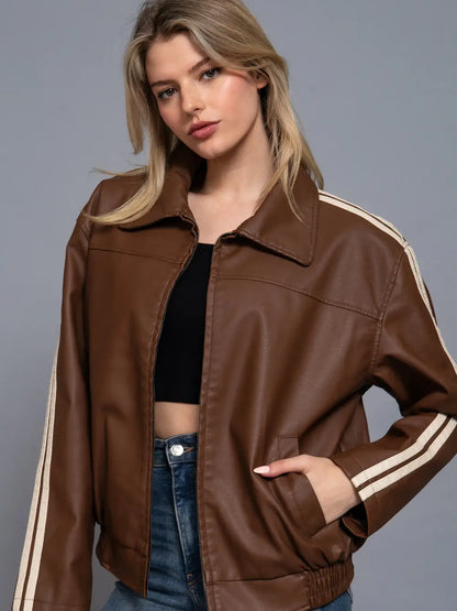 Faux Leather Bomber