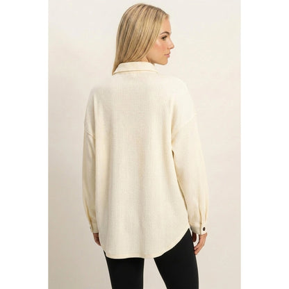 Cream Waffle Knit Button Up Jacket