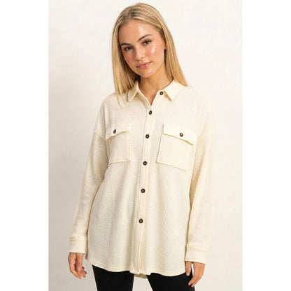 Cream Waffle Knit Button Up Jacket