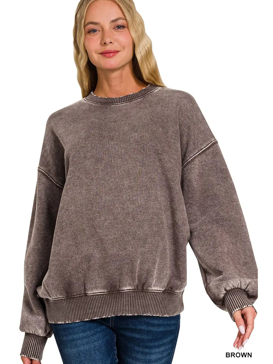 Acid Wash Fleece Oversized Pullover