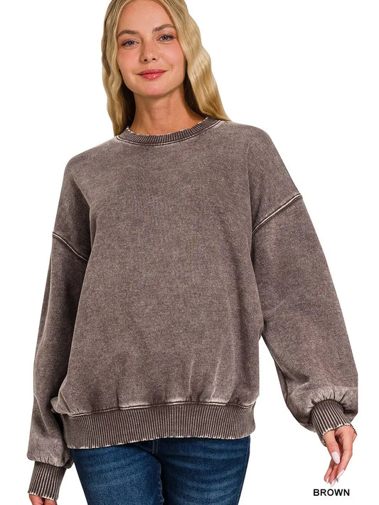 Acid Wash Fleece Oversized Pullover