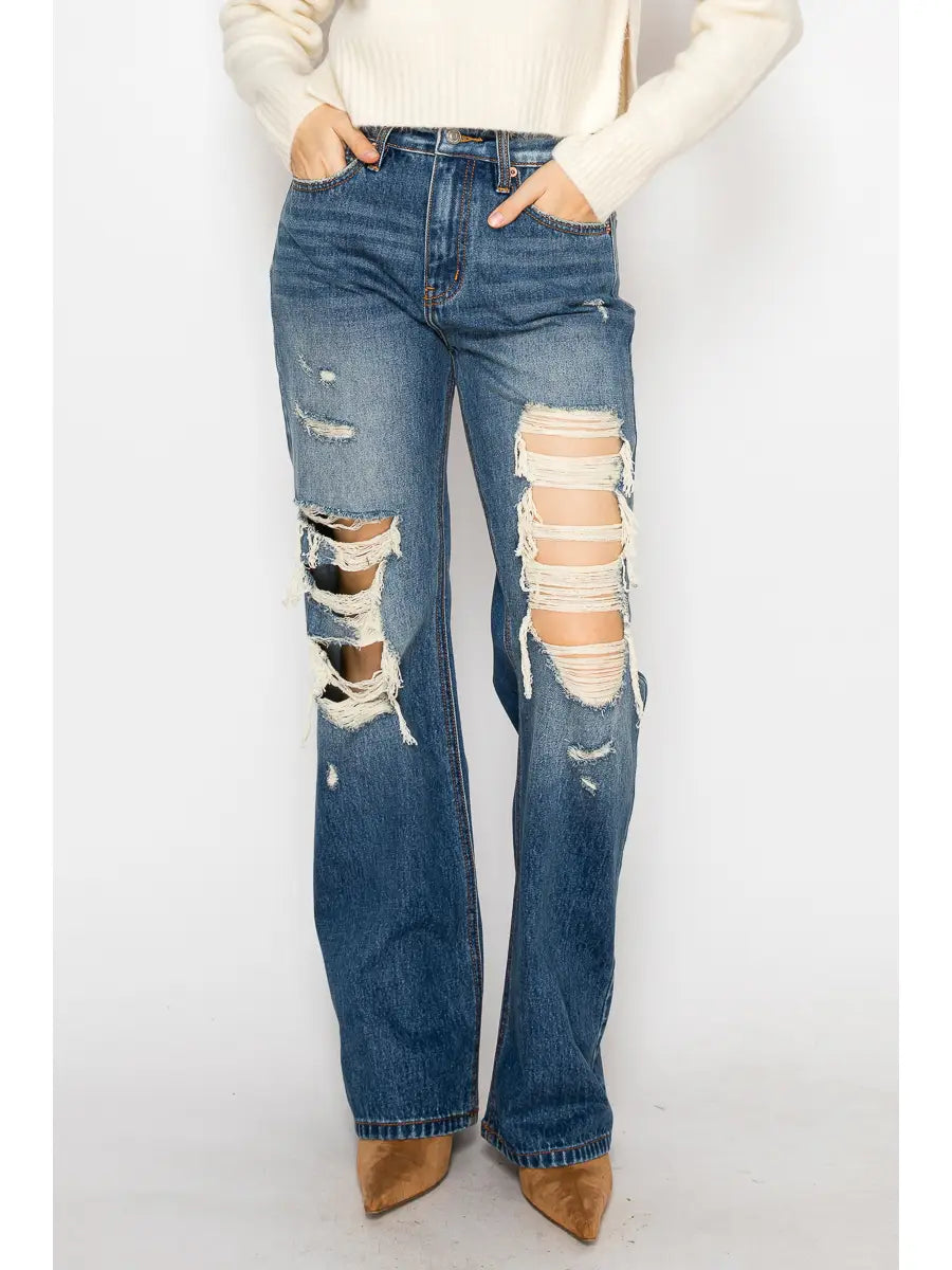 Dark Washed Distressed Flare
