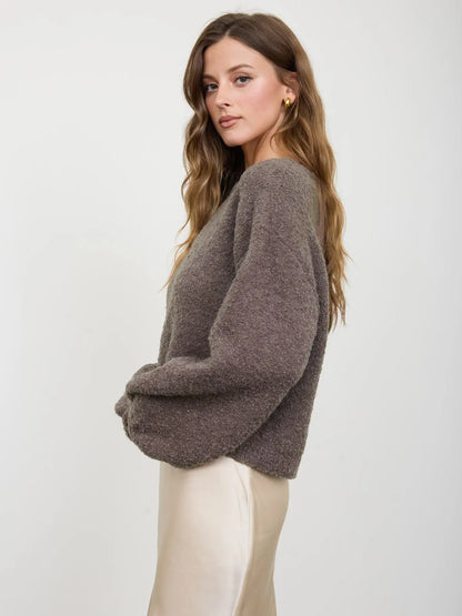 Mocha Fuzzy Knit Pullover Sweater