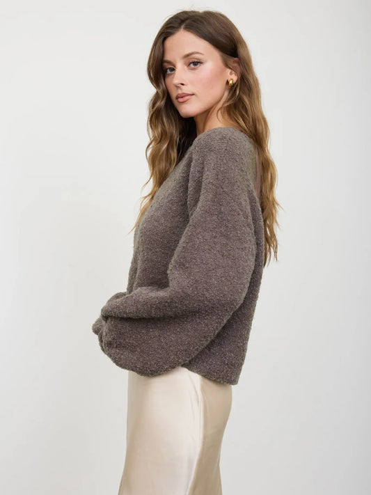 Mocha Fuzzy Knit Pullover Sweater